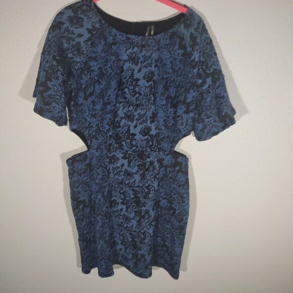 Anthropologie Jacquard Blue & Black Cut-Out Mini Dress NWT Size 10 - Picture 4 of 14